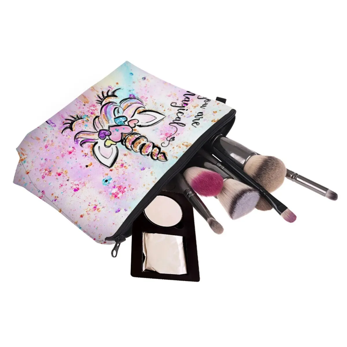 Cartoon Unicorn Print Makeup Bag, Toiletry Pouch Adorable Roomy Travel Water Resistant Cosmetic Bag Accessories Organizer Holida 4