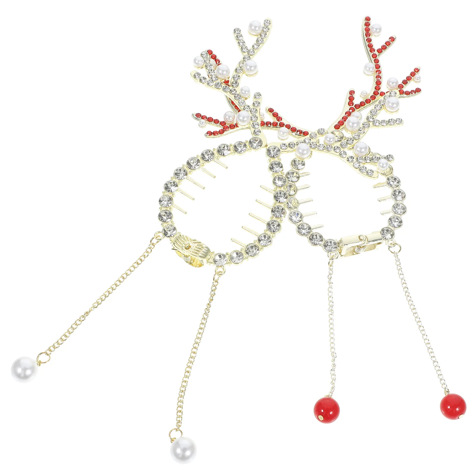 

Reindeer Antler Ponytail Clip Tassel Pearls Banana Clip 2Pcs Christmas Ponytail Bun Holders Reindeer Hair Clips Metal Hair