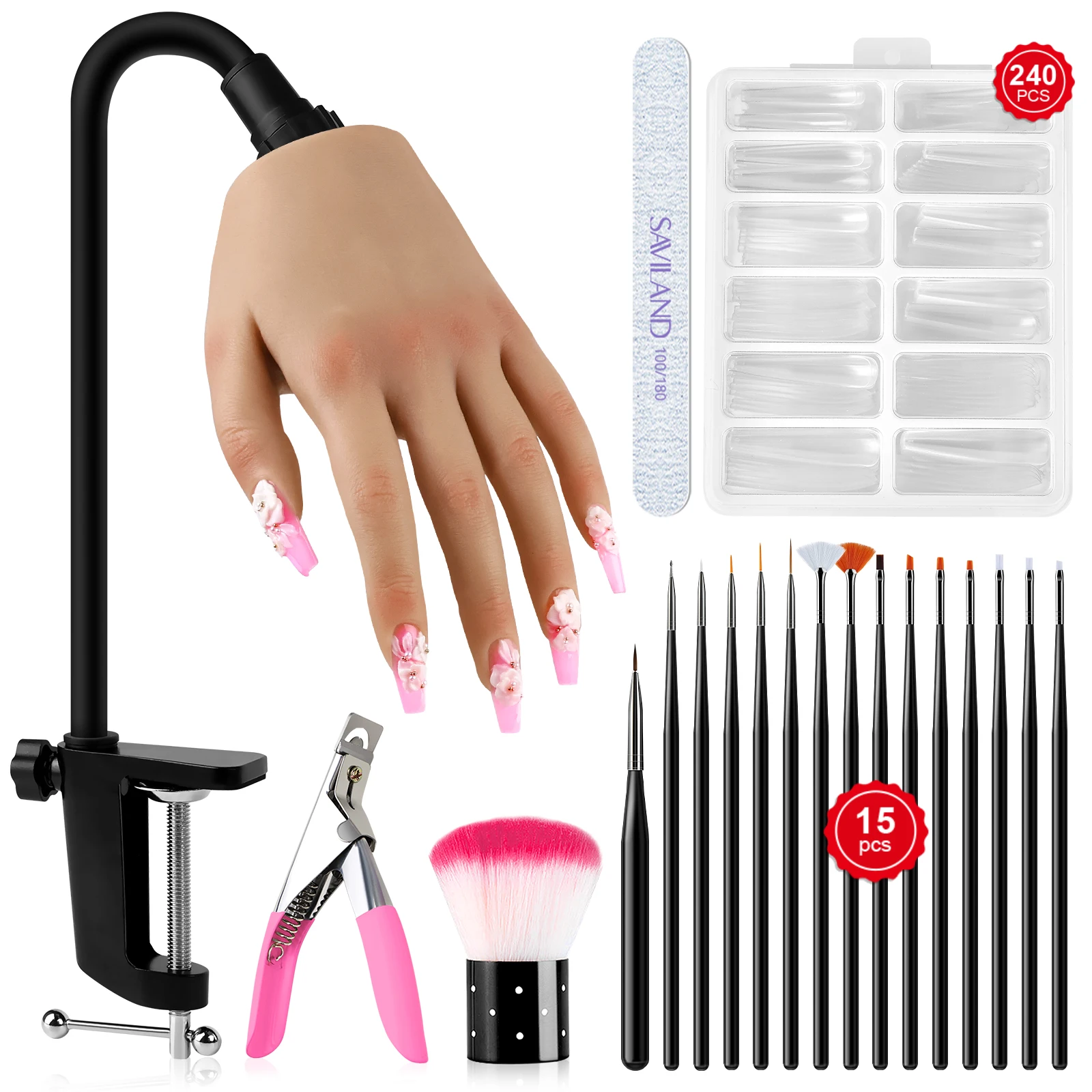 thumbnail image 1 of Mano de práctica Saviland para uñas acrílicas Manos de práctica flexibles para uñas acrílicas Puntas de práctica para uñas Juego de pinceles para decoración de uñas, 1 of 4