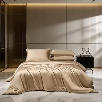 100% Mulberry Silk Bedding Set Silk Quilt Cover Set Flat Sheet Fitted Sheet Pillowcase Single Double King Duvet Cover Gift Box 1