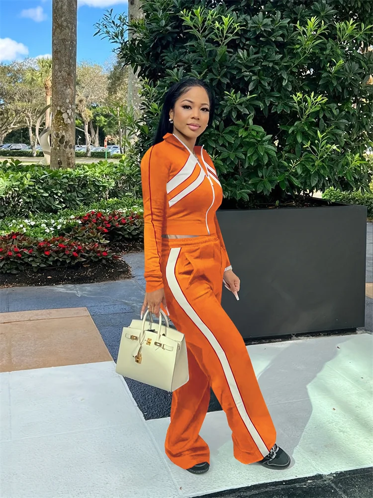 Wmstar Two Piece Set Women Pants Sets Casual Top Loose Stretch Zipper Long Sleeve Fall Clothes New Style Wholesale Dropshipping