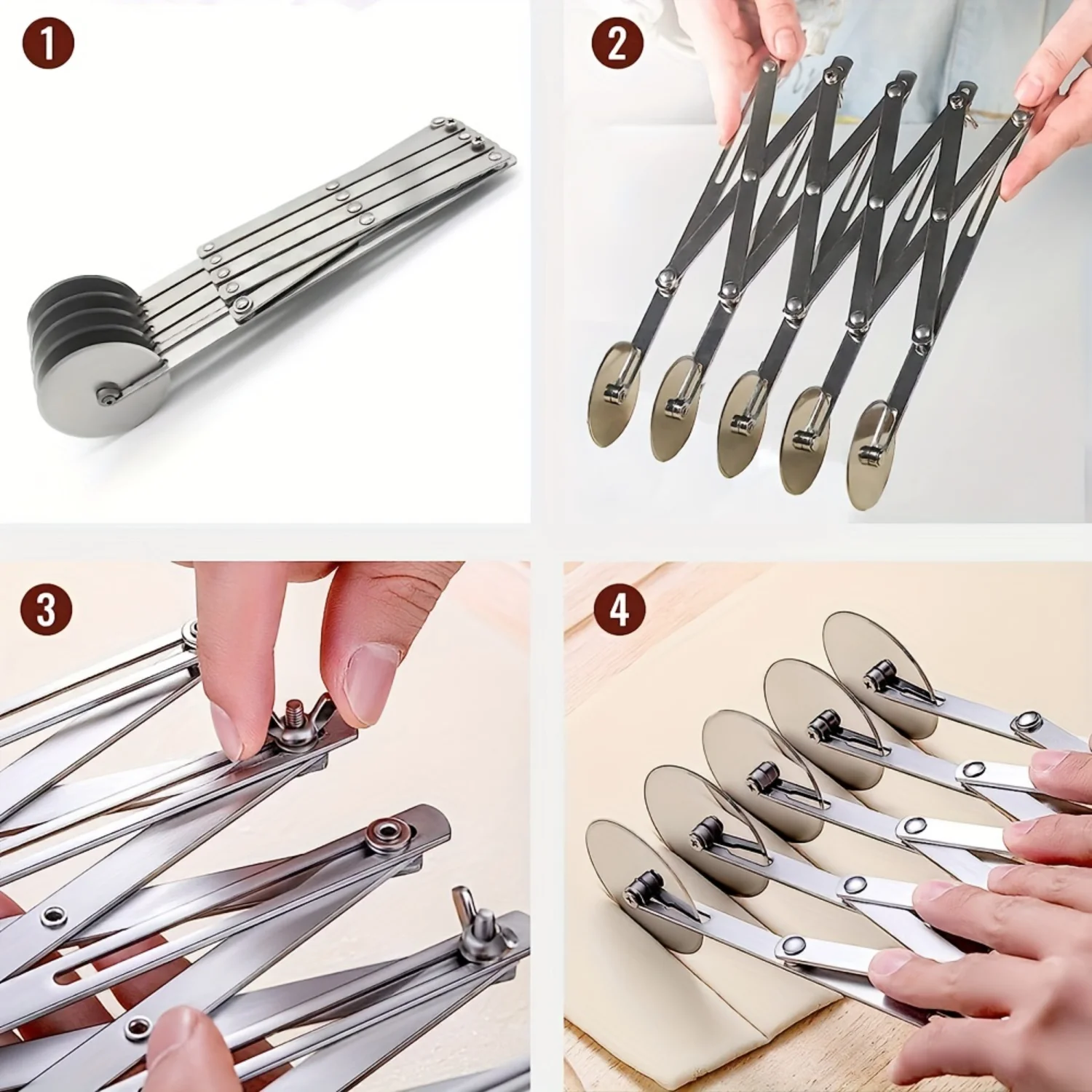 1pc 5-Wheel Stainless Steel Expandable Pizza Slicer, Adjustable Pastry Cutter, Bread Dough Divider-Ideal Tool for Restaurants