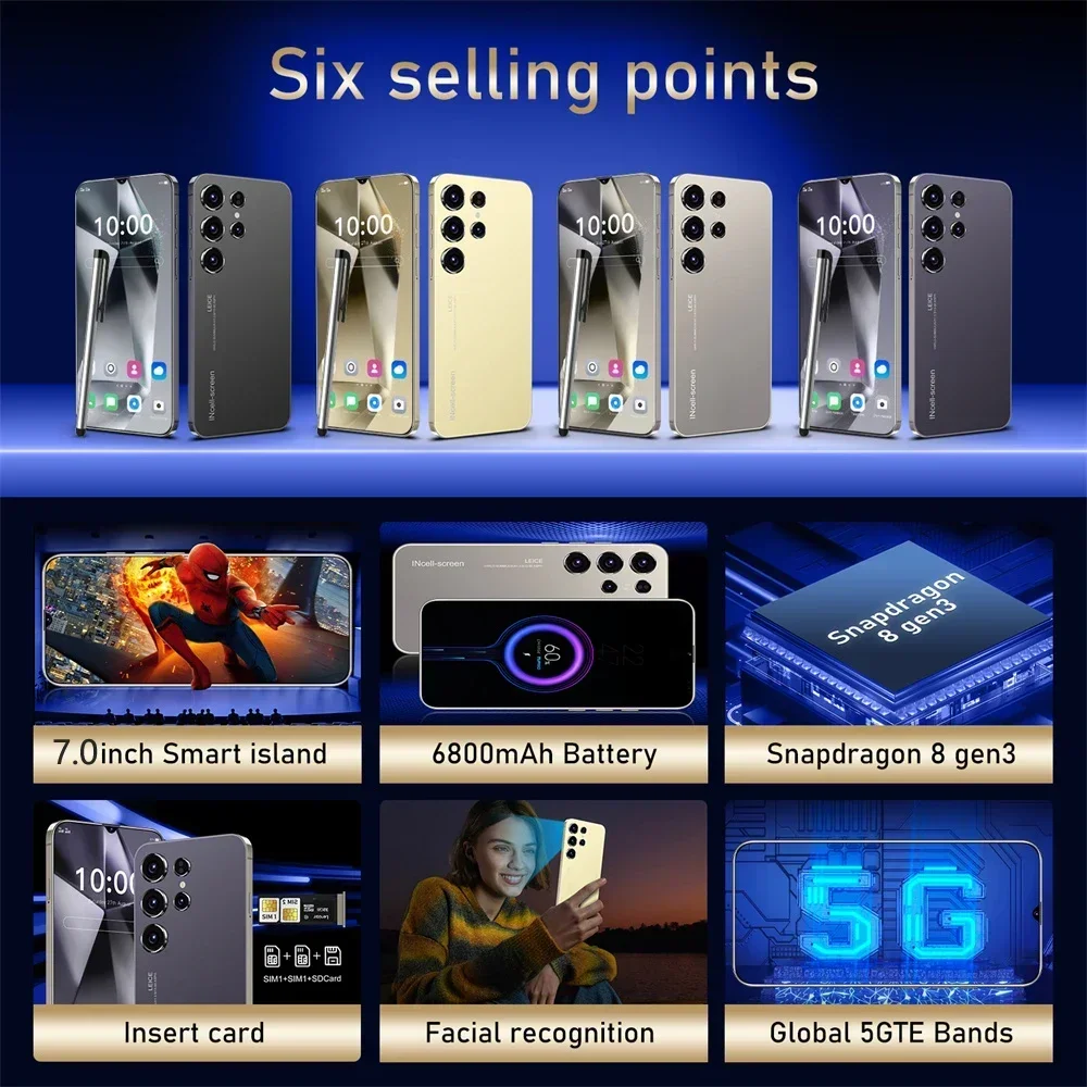 Teléfono Móvil S24 Ultra Original, Smartphone 5G HD 7,0, 16GB + 1TB, Dual SIM, Android 14, desbloqueado con cara 2