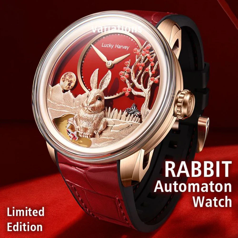 

Lucky Harvey Rabbit dial Limited edition Automatic mechanical movement watches for men Synthetic sapphire waterproof wrist watch