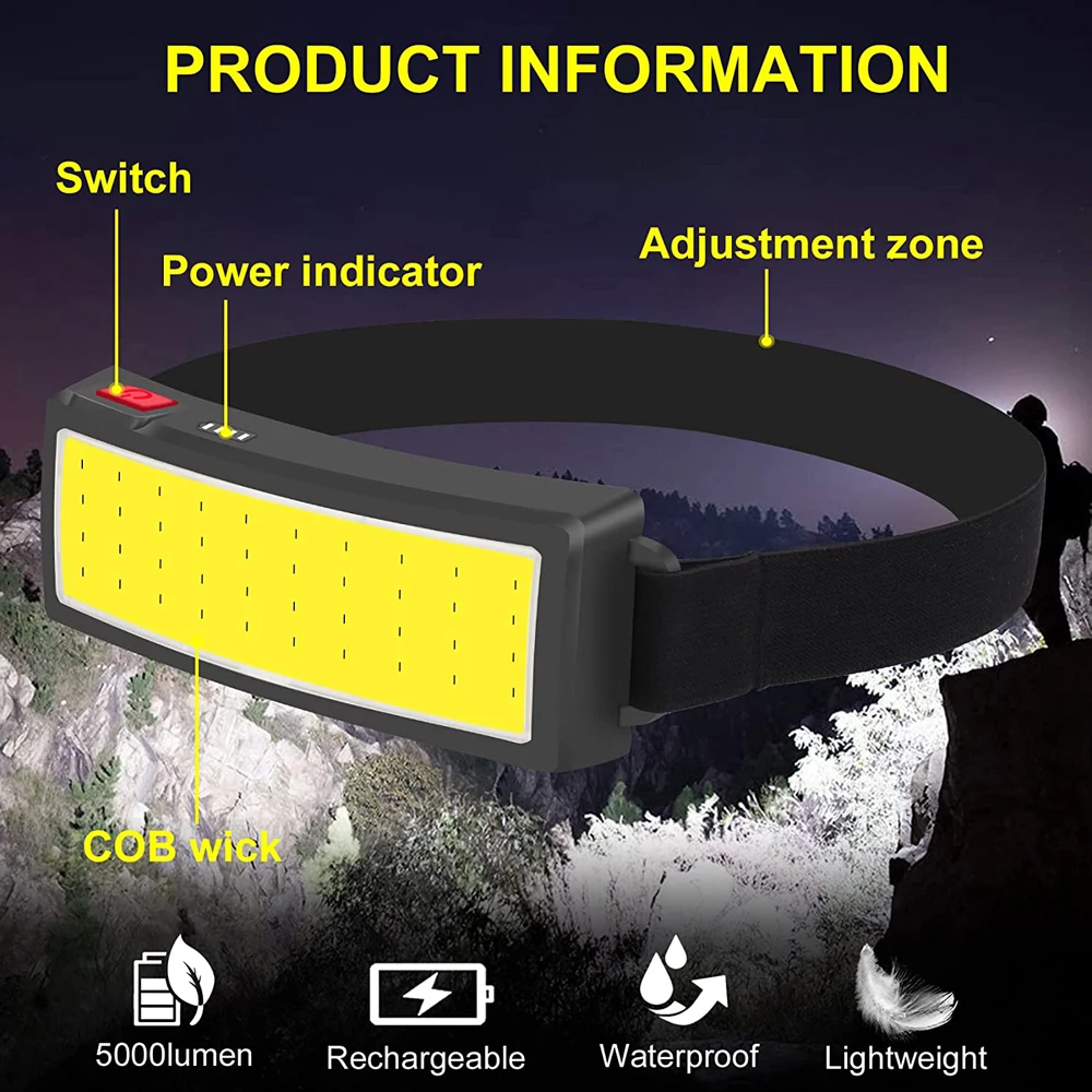 led farol com bateria embutida usb recarregável