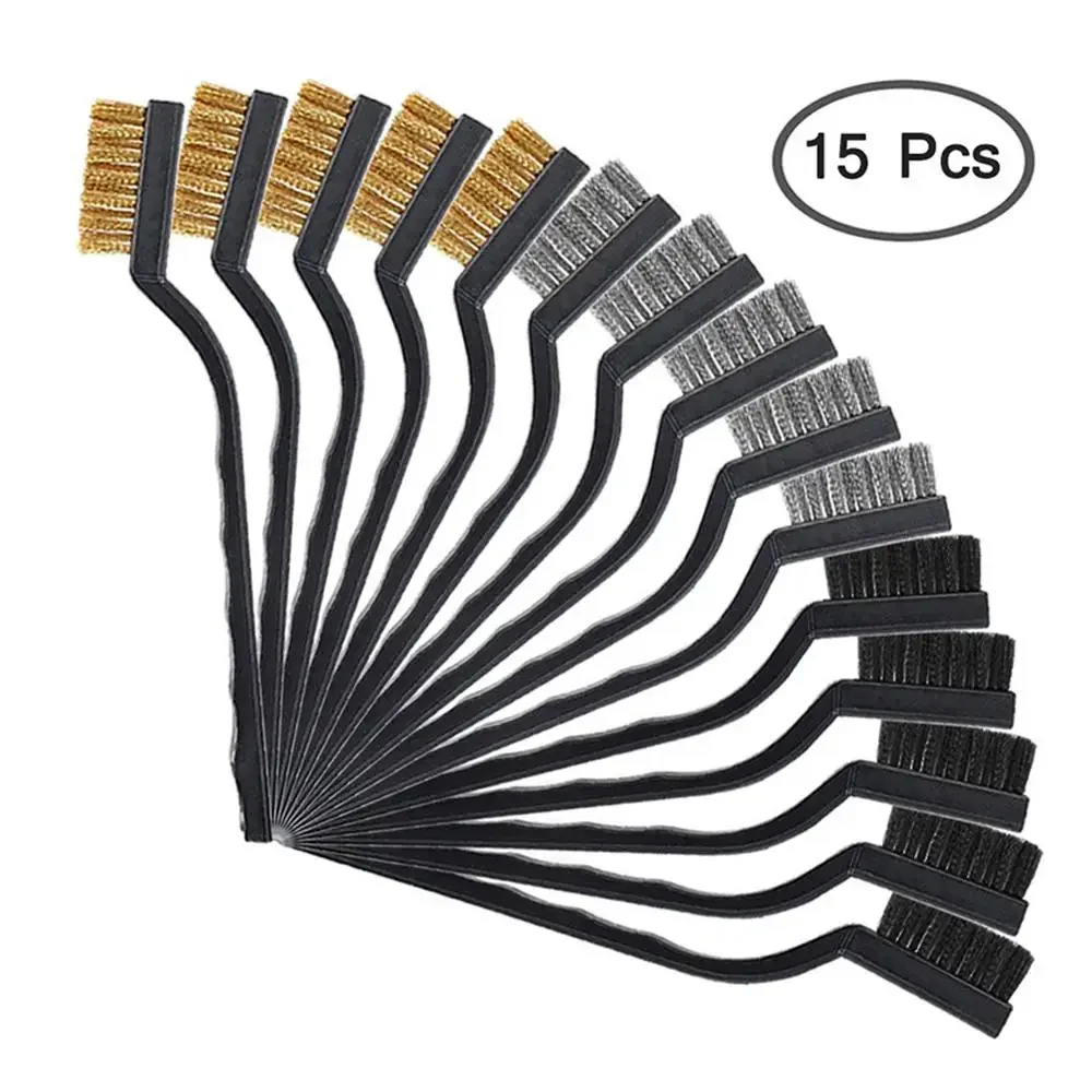 15pcs Wire Brass Brush 170mm Mini Brushes Micro Steel Brass Rust Remover Paint Remove Metal Scrubbing Polishing Burring Brush Wire Brush Mini Brush
