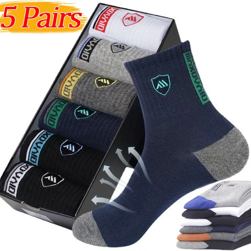 Fashion Men Sport Socks Breathable Sweat Absorbing Odor Resistant Soft Anti-slip Socks High Elastic Middle Tube Towel Sport Sock