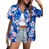 New Women's Short Sleeve T-shirt Fashion 3D Floral Print Hawaiian Style Casual Basic T-shirt Summer Lapel Short Sleeve Shirt