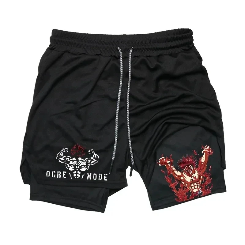 Men's Fashion Anime Printed Sports Shorts 2 in 1 Running Training Fitness Shorts Summer Outdoor Fitness Sports Pants M-3XL 4