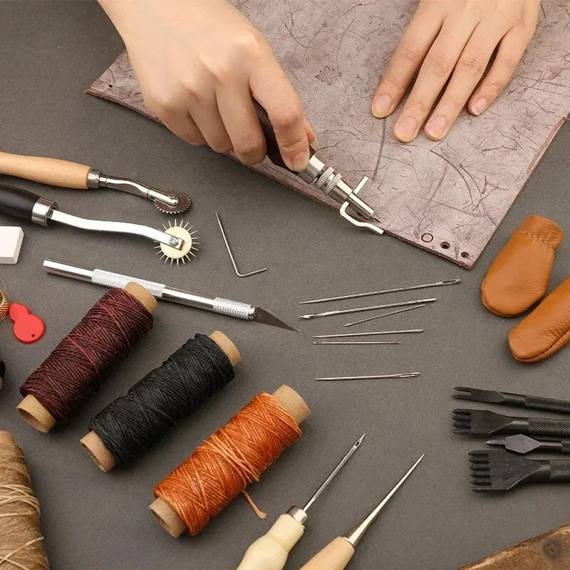 LMDZ Leather Craft Working Tools Repair Set with Waxed Thread Groover Awl for Beginners Professionals