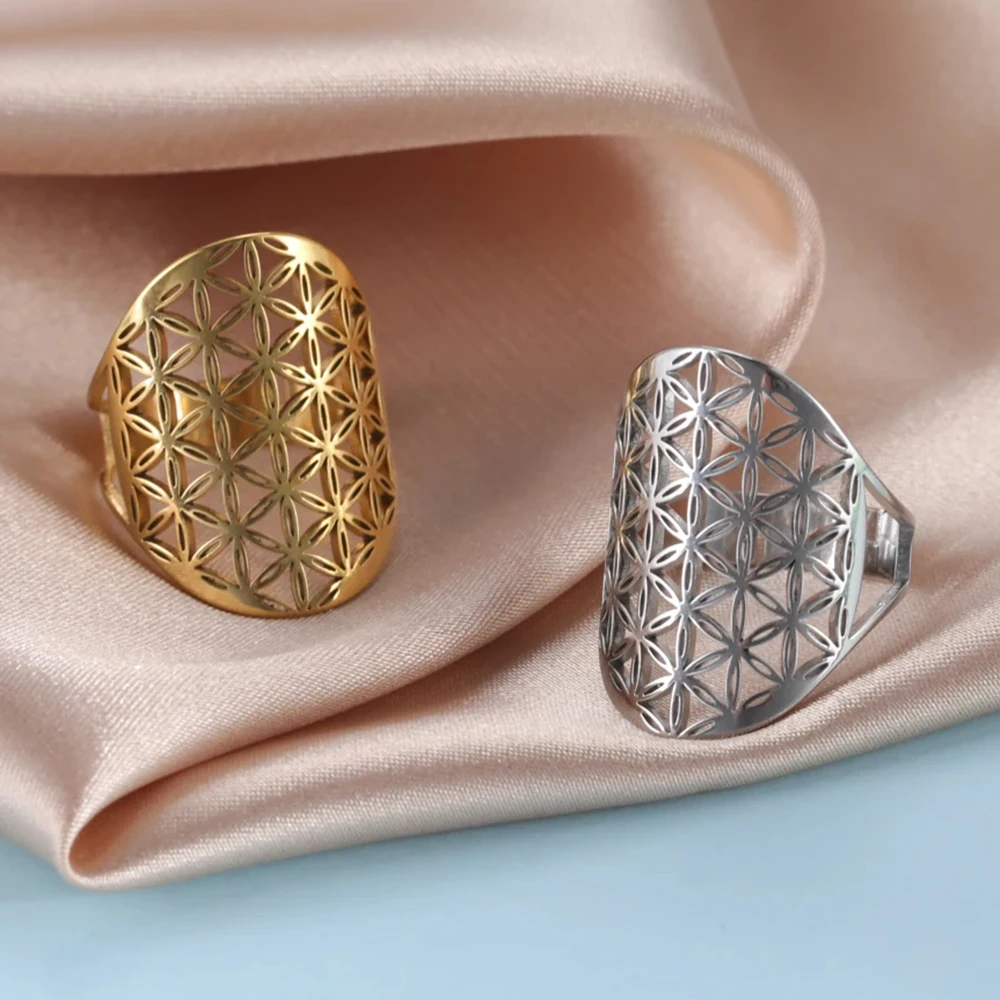 Stainless Steel Adjustable Finger Rings For Women Men Geometric Amulet Vintage Jewelry