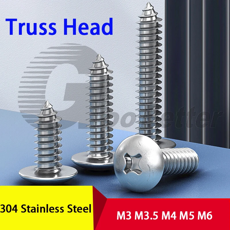 

A2 304 Stainless Steel Phillips Truss Head Self-tapping Screws M3 M3.5 M4 M5 M6 Cross Mushroom Head Wood Screw L=6-100mm