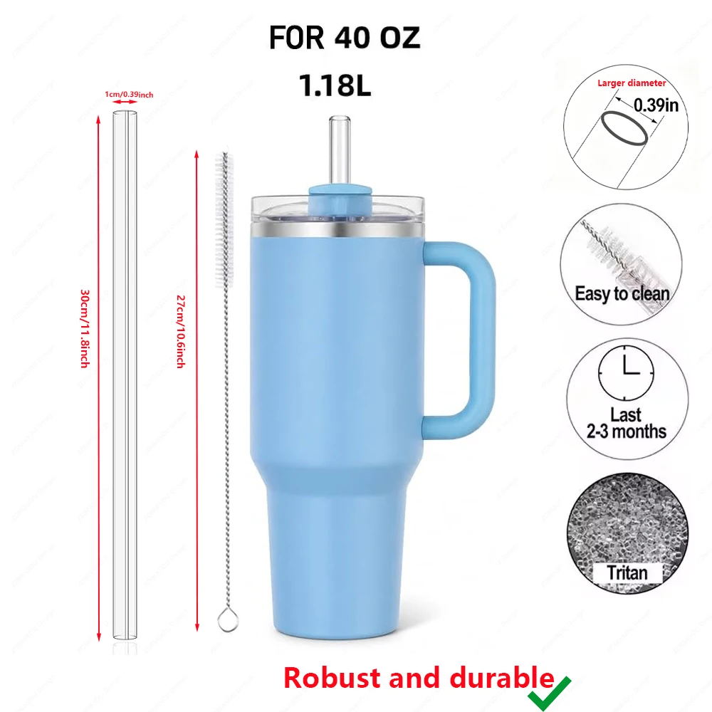 30cm Transparent Reusable Plastic Straws with Cleaning Brush