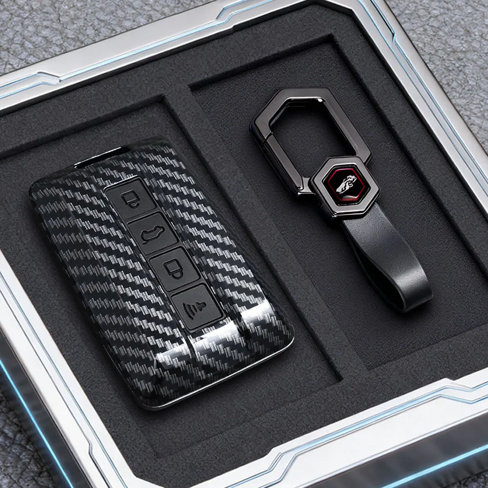 Premium ABS Carbon Fiber Car Key Case with Keychain Holder