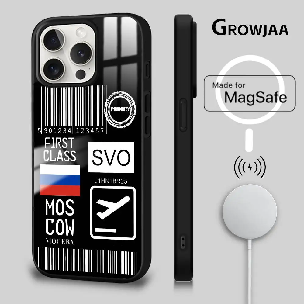 Russland Flugzeug Reise Ticket Telefon Fall Magnetische Für iPhone 16 15 14 13 12 11 Pro Max Plus Mini Magsafe Drahtlose Lade Abdeckung