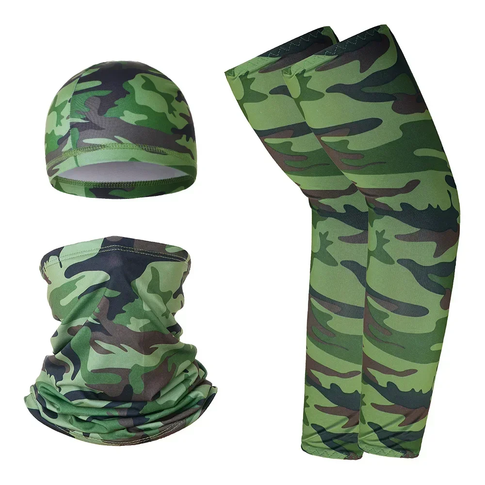 Summer Sun Protection Headband Cycling Cap Helmet Hat Outdoor Sports Unisex Arm Sleeves Set Breathable Sweat-absorbent