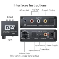 HIFI Digital To Analog Audio Converter Decoder RCA 3.5mm Headphone Amplifier Audio Toslink Optical Coaxial Output Dac 24bit 3