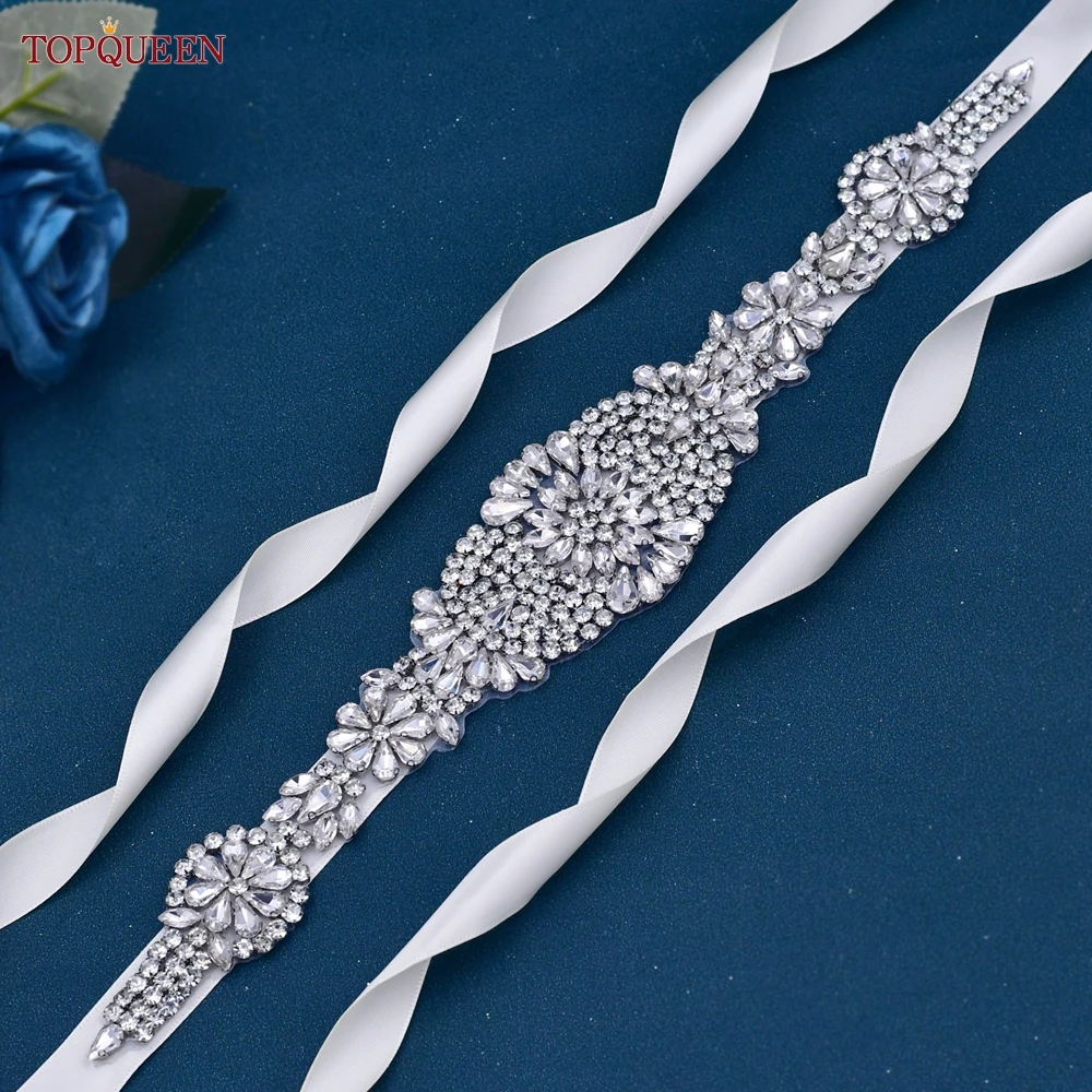 TOPQUEEN S123 Luxury Rhinestone Belt Silver/Gold/Rose Gold Women's Dresses Caftan Sash Diamond Bridal Wedding Accessories bridal waistband