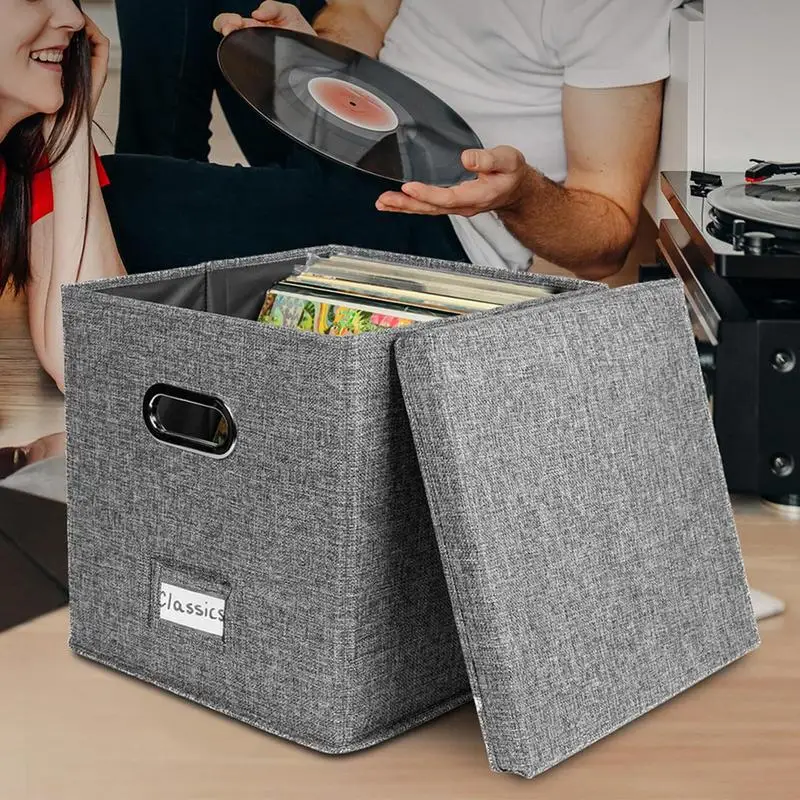 Simple Fabric Storage Box Foldable Covered Storage Box Large Capacity Dustproof Vinyl Record Organizer Box Home Supplies 5