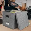 Simple Fabric Storage Box Foldable Covered Storage Box Large Capacity Dustproof Vinyl Record Organizer Box Home Supplies 5