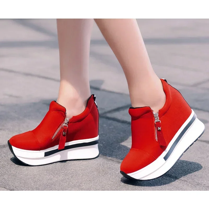 2024 Platform Sneakers Women Red Casual Comfortable Hidden Heel