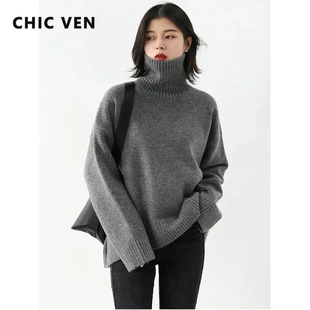 CHIC VEN Fashion Women's Loose Turtleneck Sweaters Warm Solid Pullover Knitwear Basic Female Jumpers Autumn Winter 2025 1