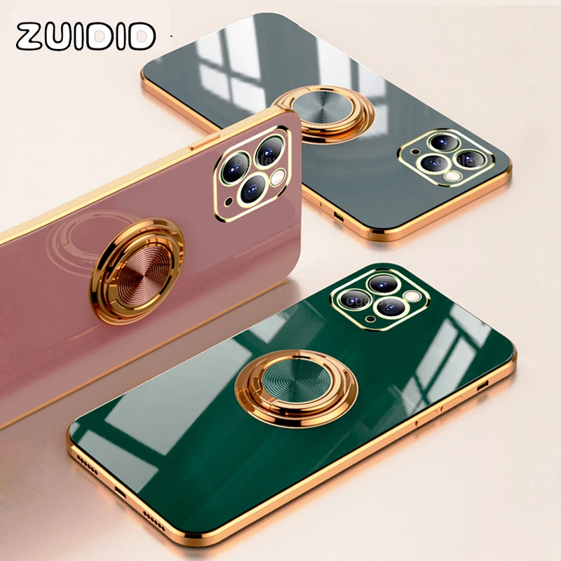 best iphone 13 pro max case Luxury Plating Magnetic Attraction Ring Phone Case For iPhone 11 12 13 Pro Max Mini X XR 7 8 Plus SE2022 Soft Covers With Holder iphone 13 pro max cover