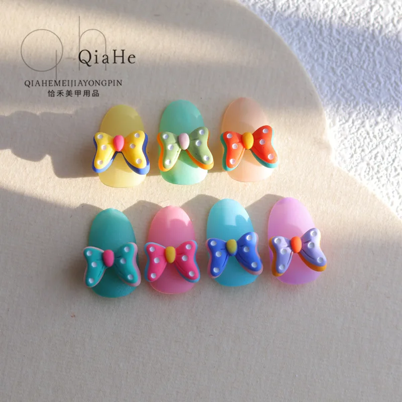 

2023 New Nail Enhancement Cartoon Candy Lovely Girl Wave Dot Double layer Bowknot Resin Stereoscopic Scrub Nail