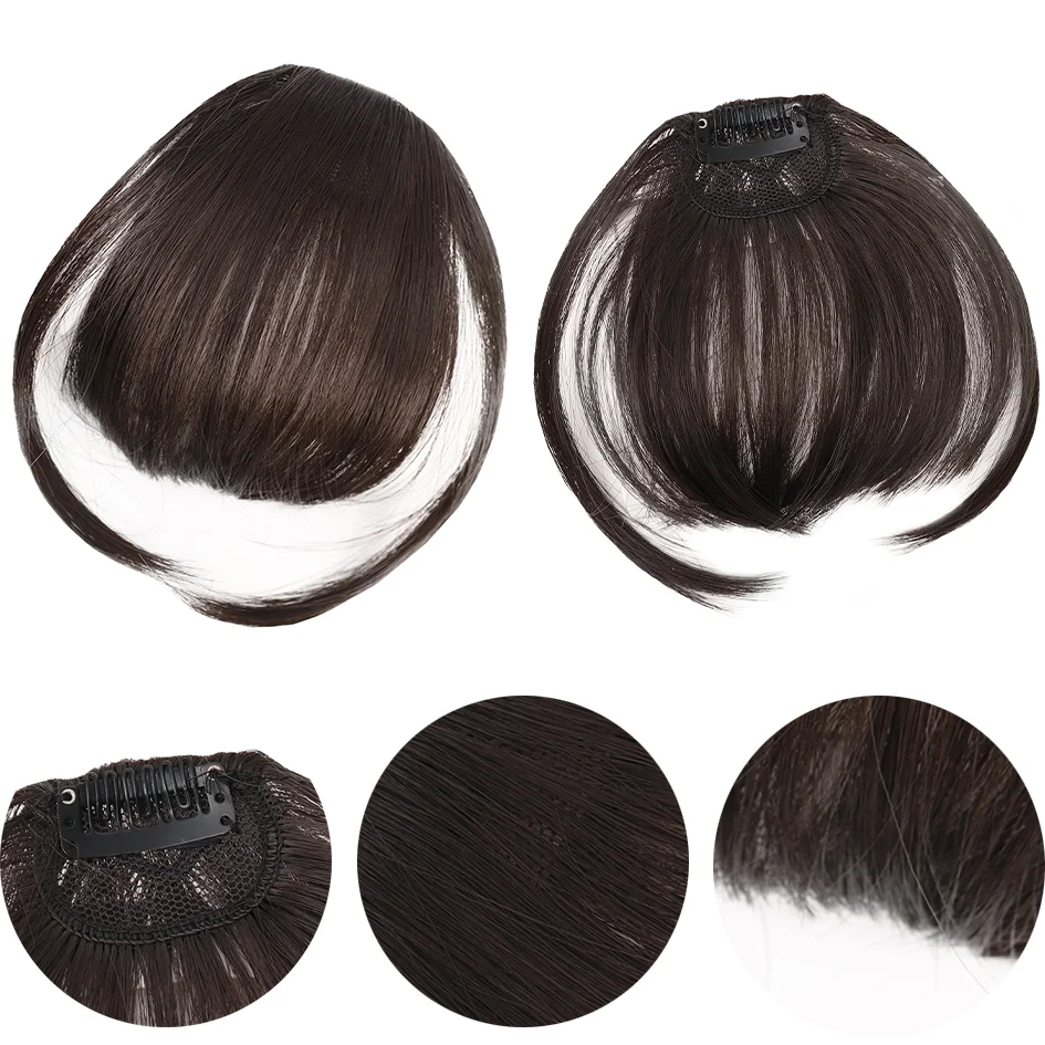 Synthetic dark brown black cut bangs - One piece bangs wig, adding natural fluffiness and length, hair accessory clip style bang