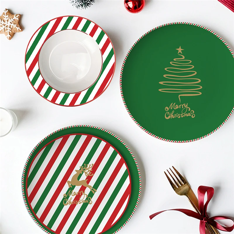 

Christmas New Year Tableware Set Christmas Theme Steak Dessert Salad Plate Coffee Cup Saucer Set Mug Multi-Layer Cake Rack