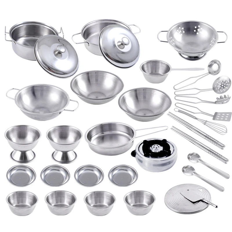 

Children's Kitchen Pretends To Play House Toy Stainless Steel Cookware Simulation Kitchen Tool Set Baby Early Education Fun Gift
