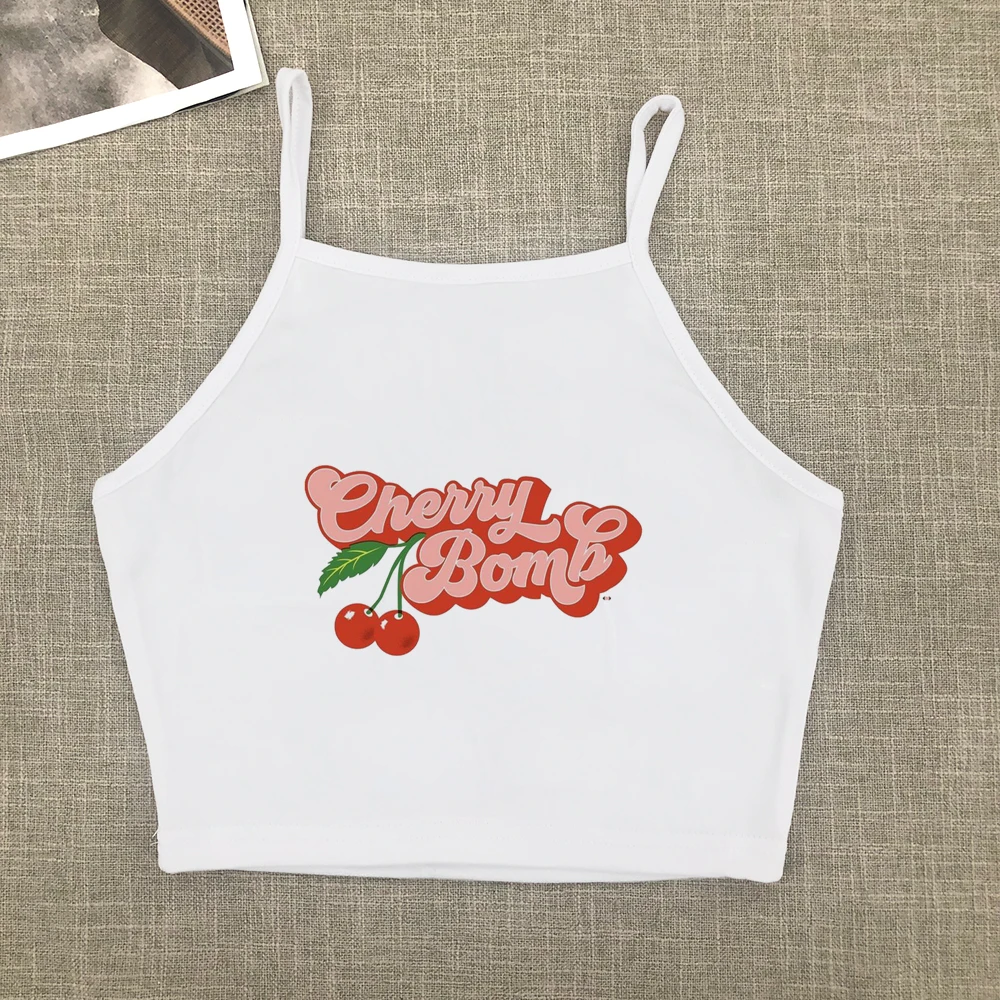 Short-sleeved T-shirt Women Summer cherry letter print short-sleeved top Spice Girls wearing crop short slim-fit street style