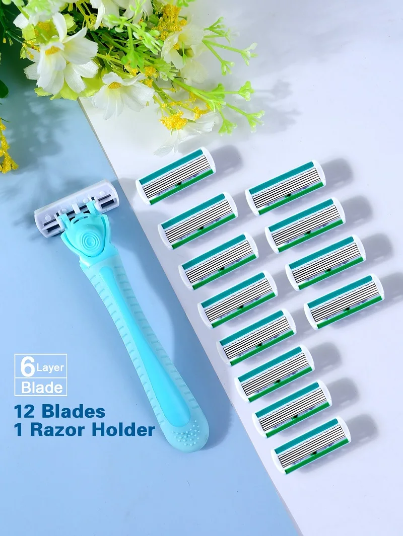 1 Handle + 12 Blades/ Men And Women Body Hair Bikini Safety Razor Blade Female  Hair Removal Shaving Shaver Replacement Heads images - 6