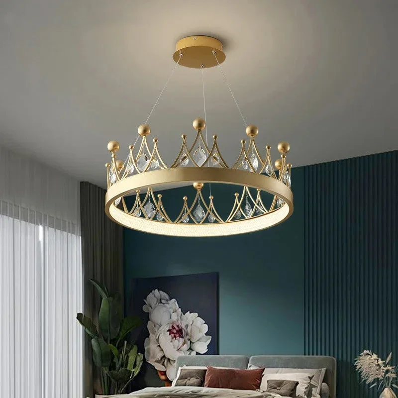 

Minimalist Lustre LED Chandeliers Children's Room Decor Hanging Lamp Living Room Bedroom Luxury Crown Art Crystal Pendant Lights
