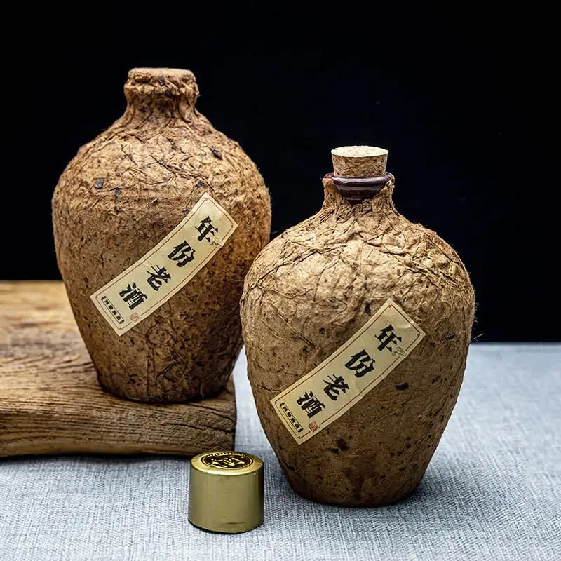세라믹 와인병 1진 점토병 500ml 빈 바이주병 동굴 숙성 진흙에 묻힌 종이 포장 병 가정용 와인병