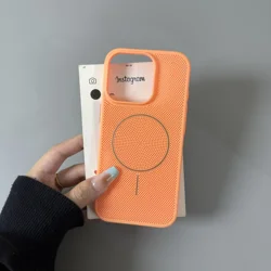 Vibrant Summer Dopamine Colorway Breathable Magnetic Charging Case - Ultra Thin Hard Cover - iPhone 14 Plus (Orange)