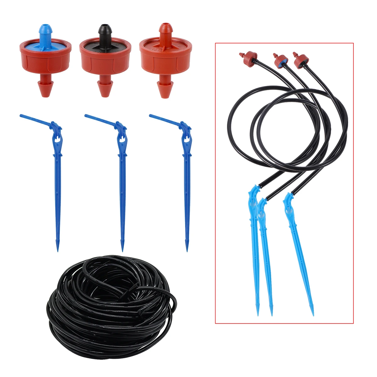 50cm 4/7mm Hose Pressure Compensated Emitter Kits 7 Types One Arrow Dropper Garden Potted Plants Drip irrigation Device 10sets