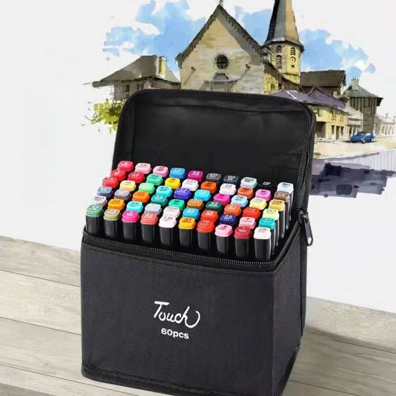 

24/48/60/80 Colors Double-headed Oily Marker Pen Set Student Children's Art Creative Painting Special Bag Watercolor Pen