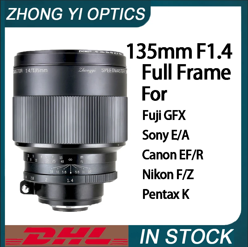 Zhongyi 135Mm F1.4 Obiettivo Full Medium Format Grande Apertura Per Fuji Gfx Sony E/A Canon Ef/Rf Nikon F/Z Pentax K Micro Slr Camera
