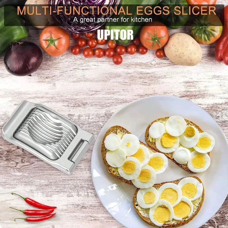 Stainless Steel Egg Slicer - Heavy Duty Wire Cutter for Hard Boiled Eggs & Soft Fruits, Dishwasher Safe Kitchen Tool (304 Grade)