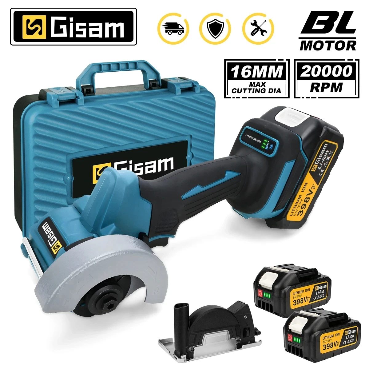 GISAM Brushless Electric Angle Grinder, 76mm cordless grinding and cutting machine, electric circular saw compatible with Makita 18V battery pins