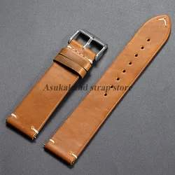 Vintage - Style Brown Leather Quick Release Watch Strap - 22mm (Yellow Brown)