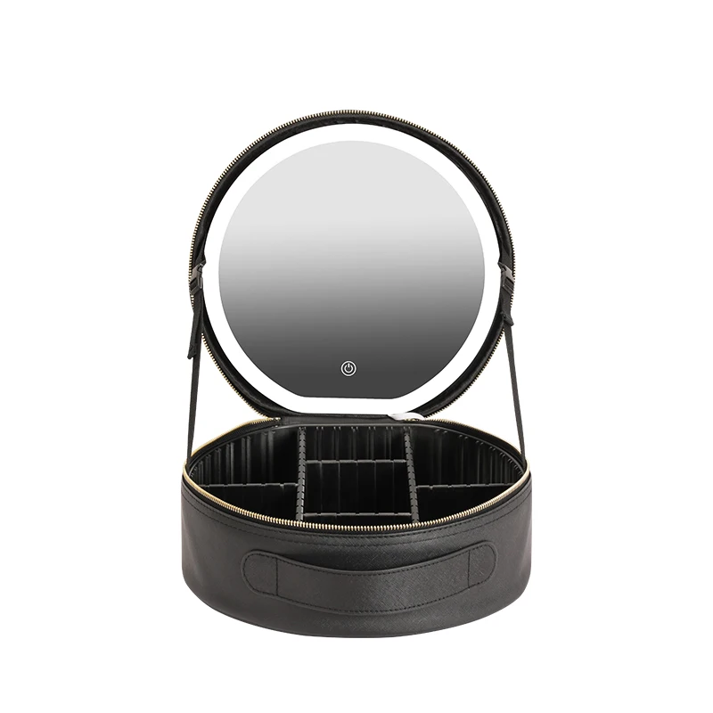 

Hxl round Mirror Cosmetic Bag Portable Large Capacity with Light and Travel Storage Bag