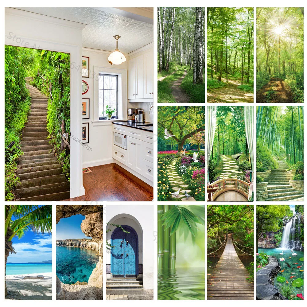 Steps Forest 3D Door Stickers Self Adhesive PVC Poster For Flim Door Cover Sticker Apartment Home Fridge Art Mural Decor door wallpaper stickers fridge sticker