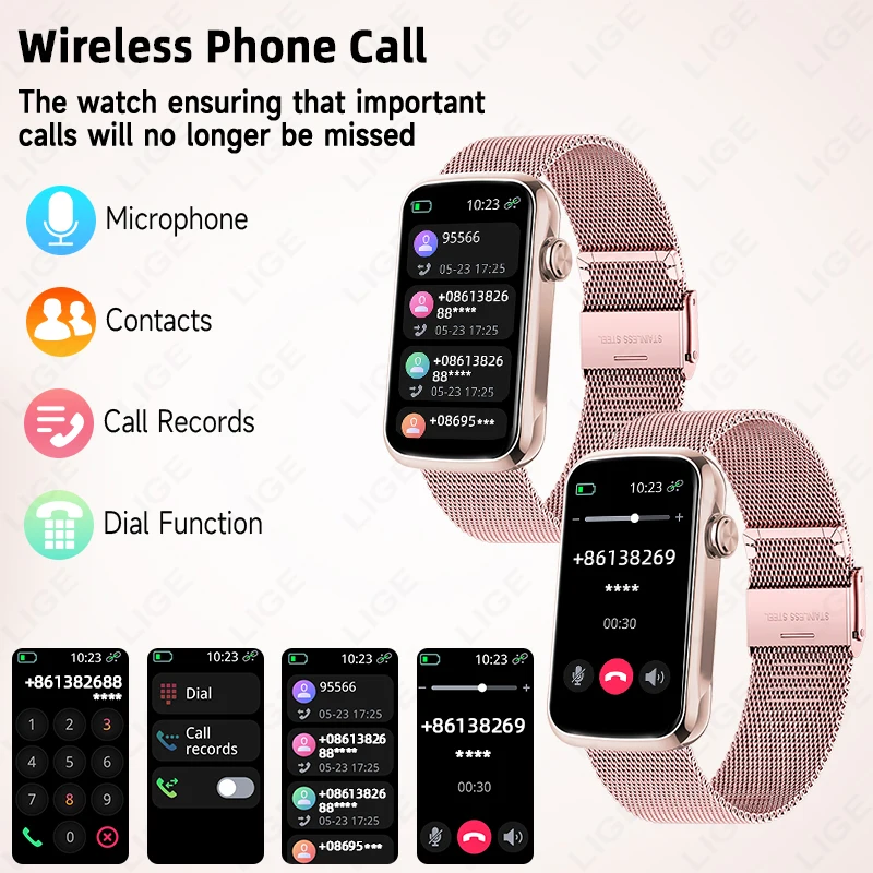 LIGE New 1.47 Full Touch Smart Watch for Women P68 Waterproof Sports Fitness Heart Rate Monitor Ladies Smartwatch