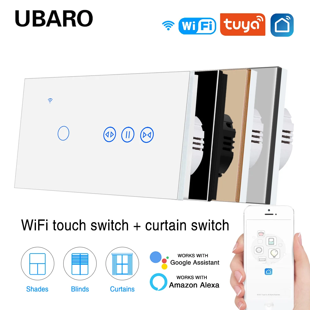 Ubaro-eu tipo Interruptor de Luz Inteligente Interruptor com Cego Alexa Vida Inteligente Melhoria da Casa Painel de Vidro