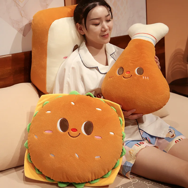 Fried Chicken Burger Plush Toy Super Soft Filled Plush Pillow Delicious Food Toys For Kids Christmas Halloween Holiday Gifts plush toys