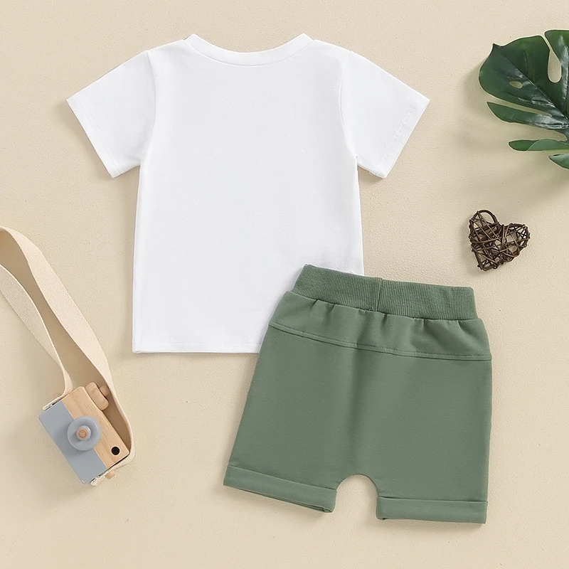 

Toddler Baby Boy Outfits Funny Tractor Print Short Sleeve Tops and Drawstring Shorts Little Kids Tracksuit 2Pcs Summer Clothes