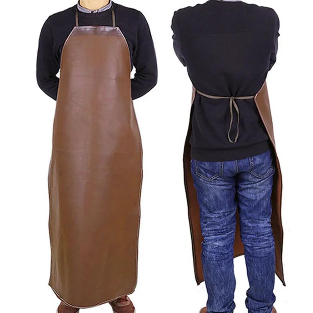 Unisex Solid Waterproof Adult Easy Clean Kitchen Anti-dirt Leather Bib Hang Neck Lengthen Oil Proof Apron Wear Resistant