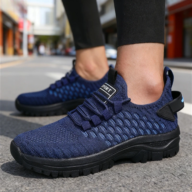 Men's Casual Sports Shoes Breathable Mesh Knit Sneakers Non-Slip Running Trainers Lightweight Comfort for Outdoor Gym Footwear